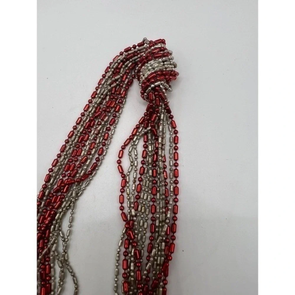 Red Silver‎ Beaded Lariat Necklace 7